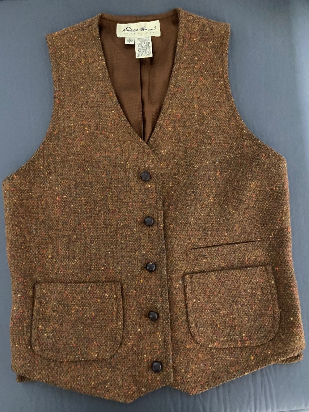 VTG Eddie Bauer Brown Tweed Wool Blend Button Front Vest Tall Small